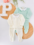 Conjunto losango: camisola com gola de camisa e calças