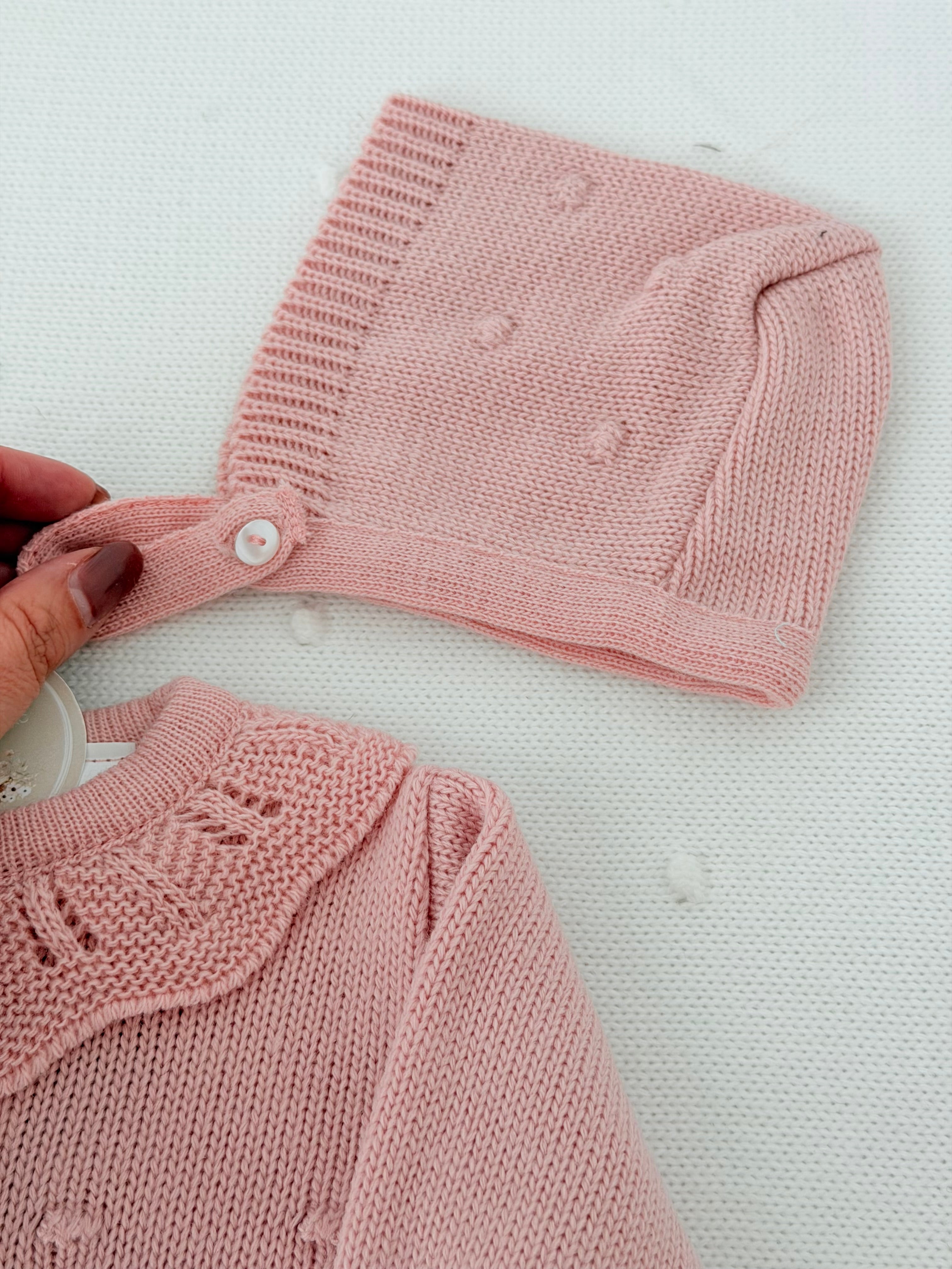 Babygrow e touca Rosa Velho em malha Outono Inverno