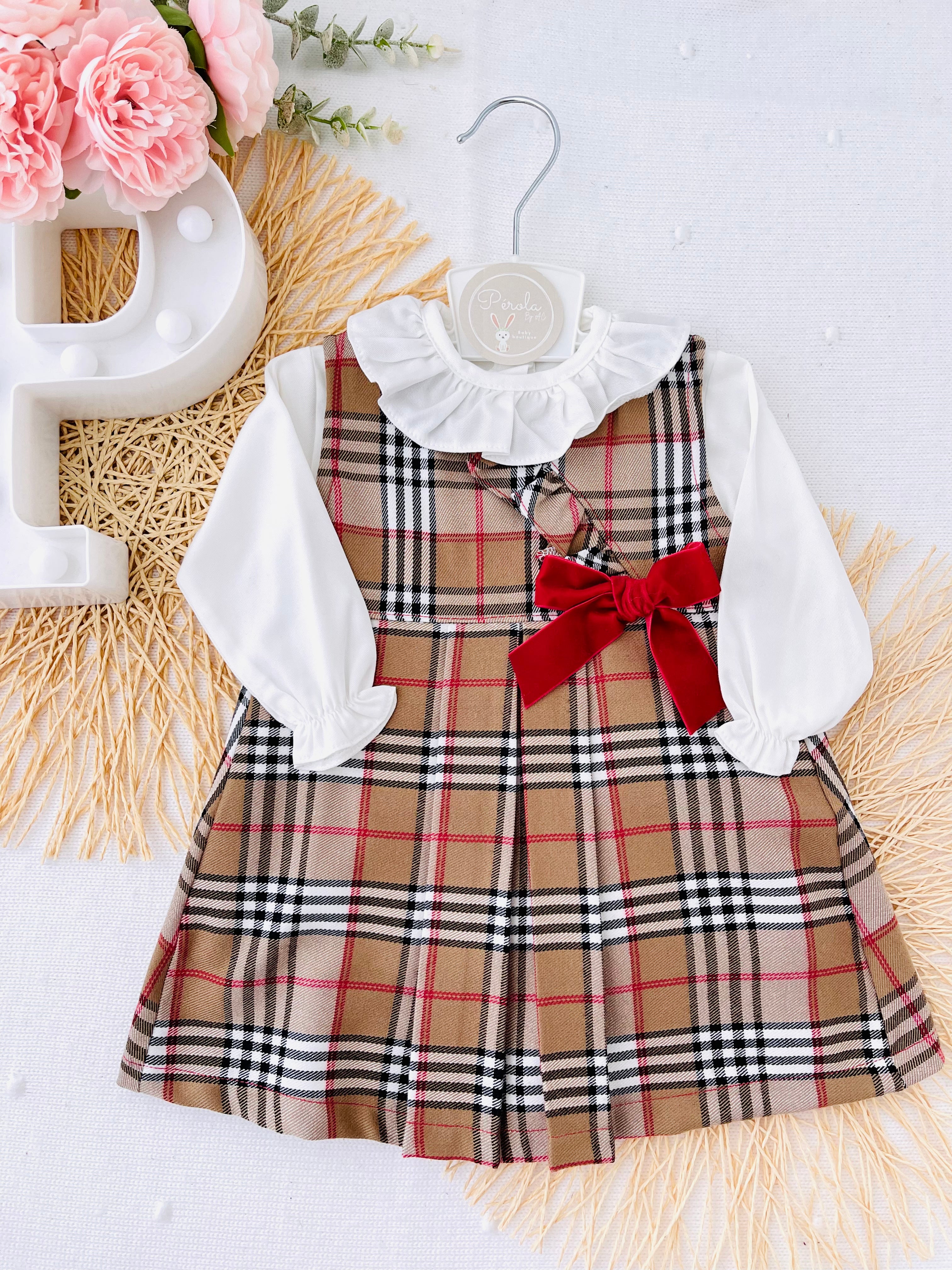 Vestido e blusa com laço em veludo padrão Burberry