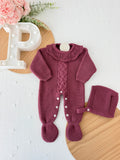 Babygrow e touca em beringela