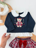 Conjunto ursinho xadrez:  camisola e saia/tapa fraldas