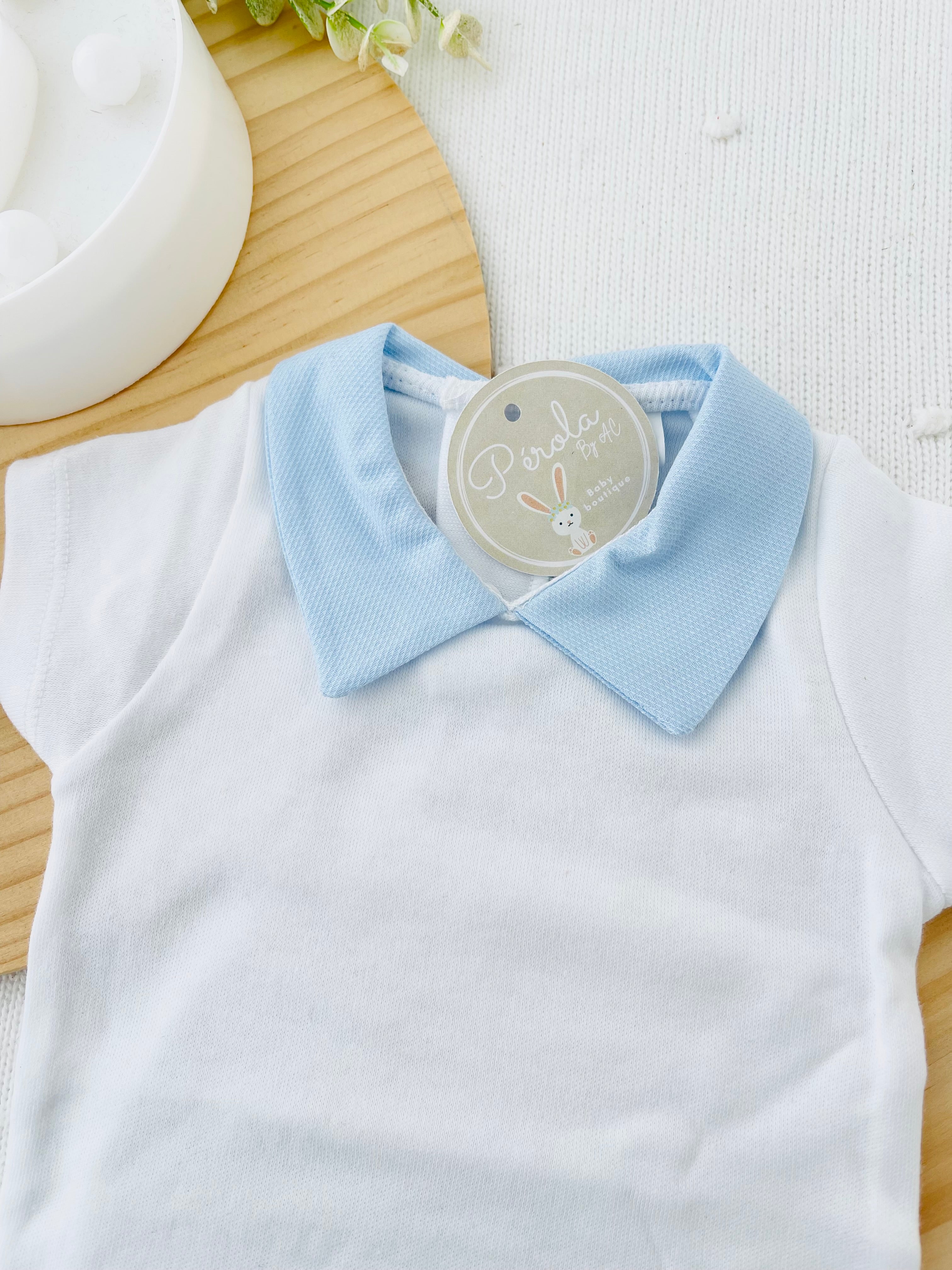 Body de manga curta com gola azul