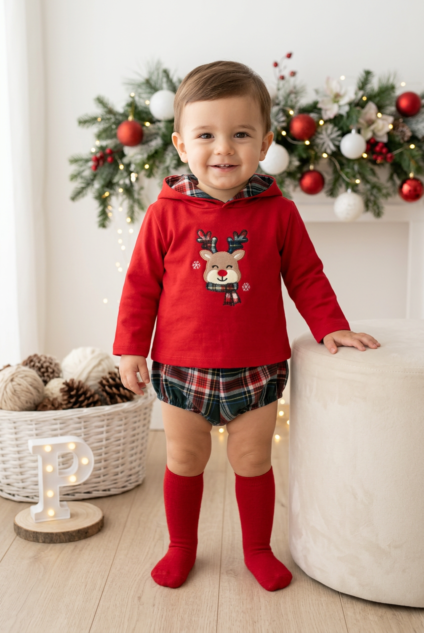 Conjunto Renas menino: camisola com capuz e calções