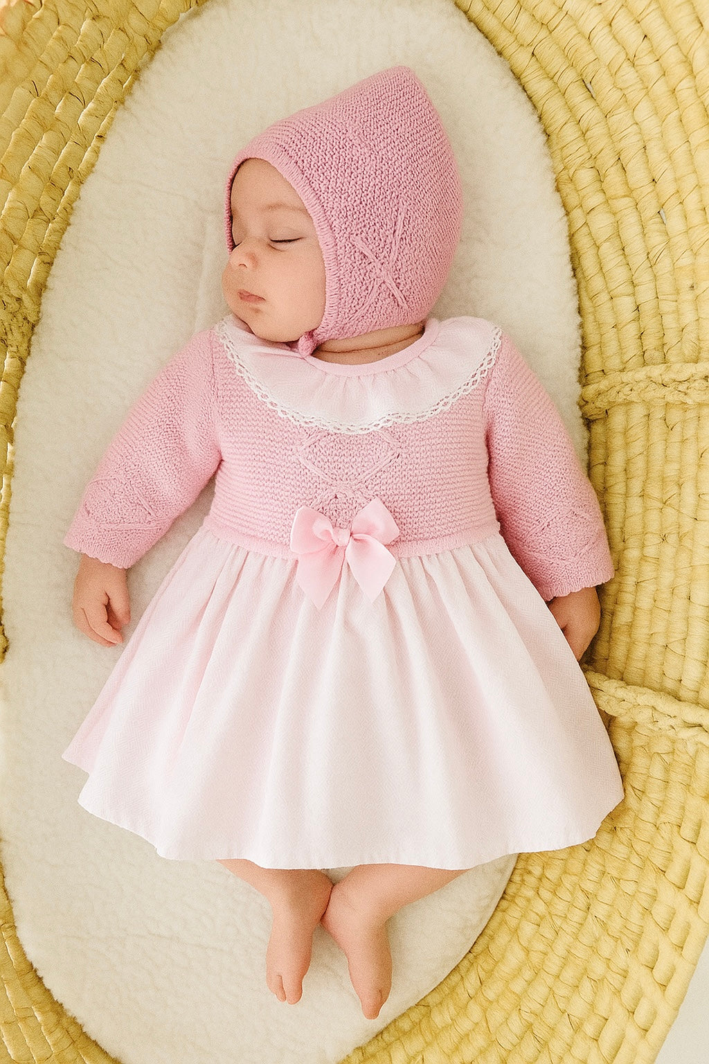 Vestido e touca rosa