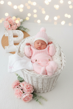 Pack saída de maternidade rosa 5 peças: body, calças, jardineiras, camisola e gorro