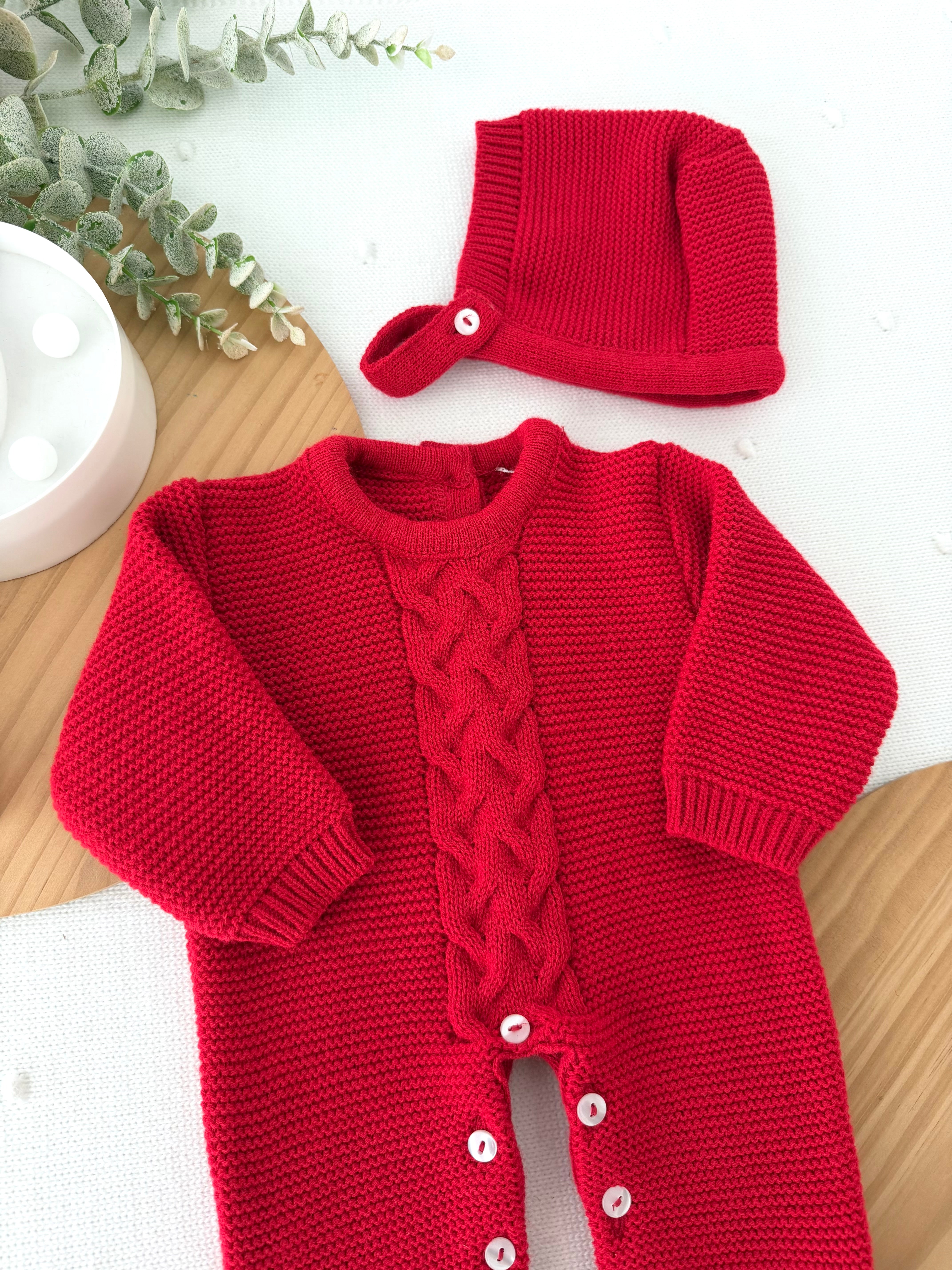 Babygrow e touca vermelho- saída de maternidade