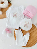 Pack interiores ursinho: body, calças, gorro, luvas e babete