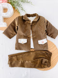 Conjunto menino bombazine 3 peças: casaco, calças e camisola