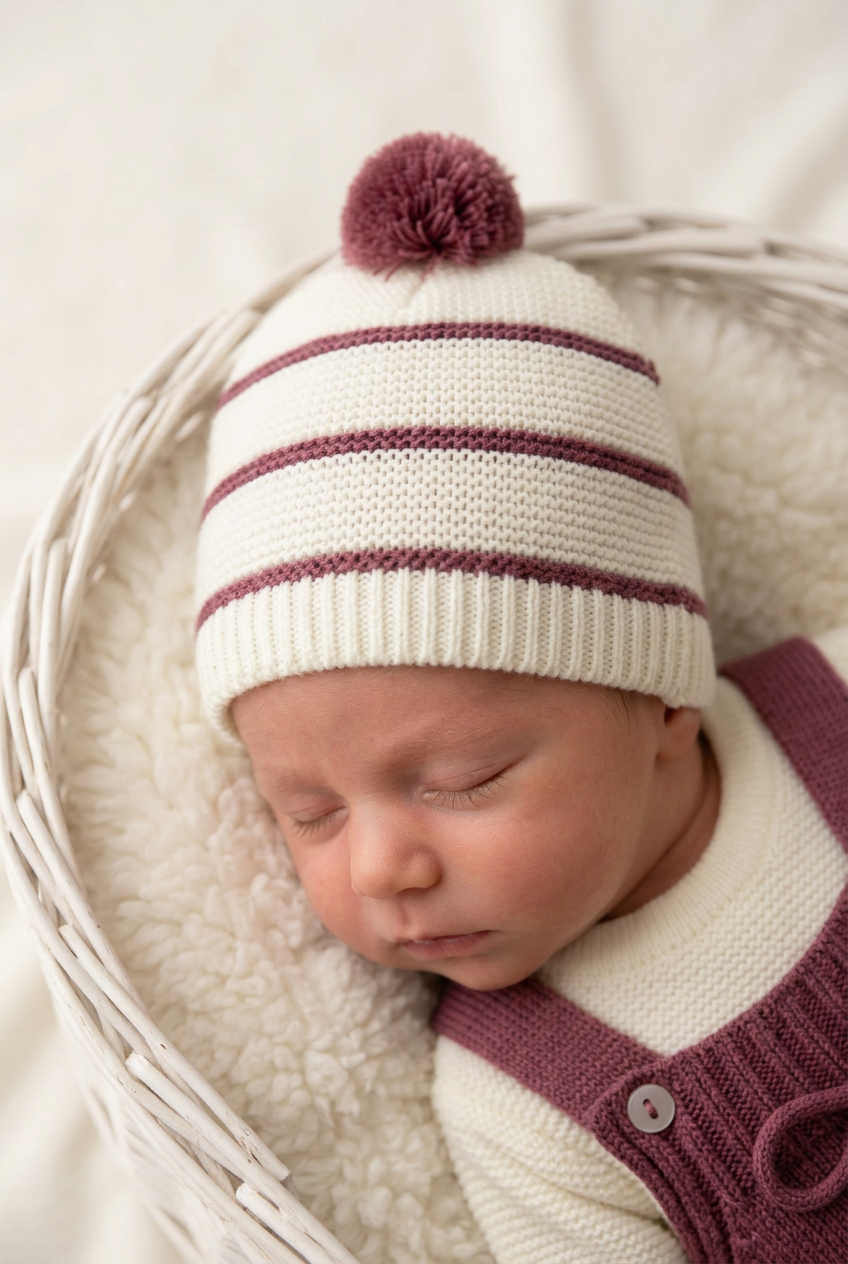 Conjunto risquinhas berinjela: jardineiras, camisola e gorro