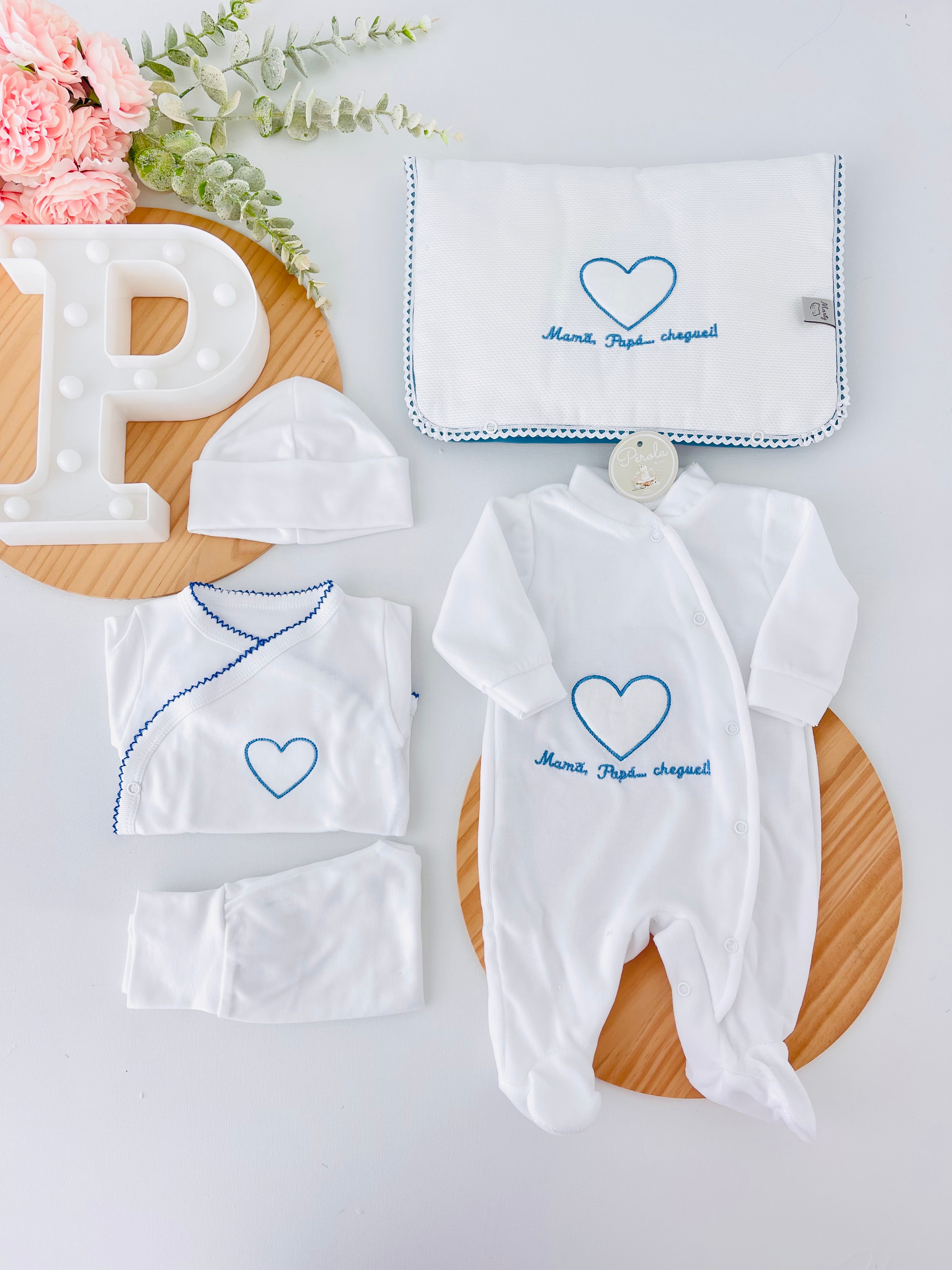 Conjunto primeira roupinha veludo- Mamã Papá cheguei