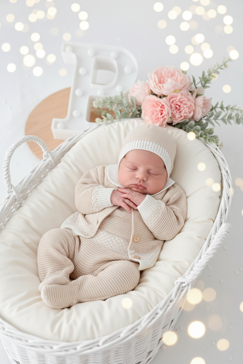 Saída de maternidade ursinho- casaco, jardineiras, camisola e gorro