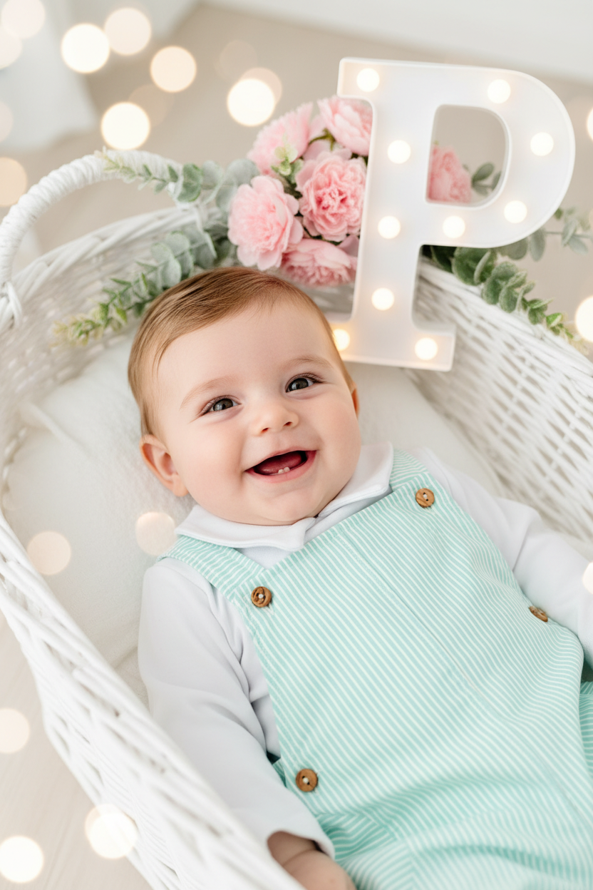 Conjunto verde: Jardineiras e camisola 3-12M