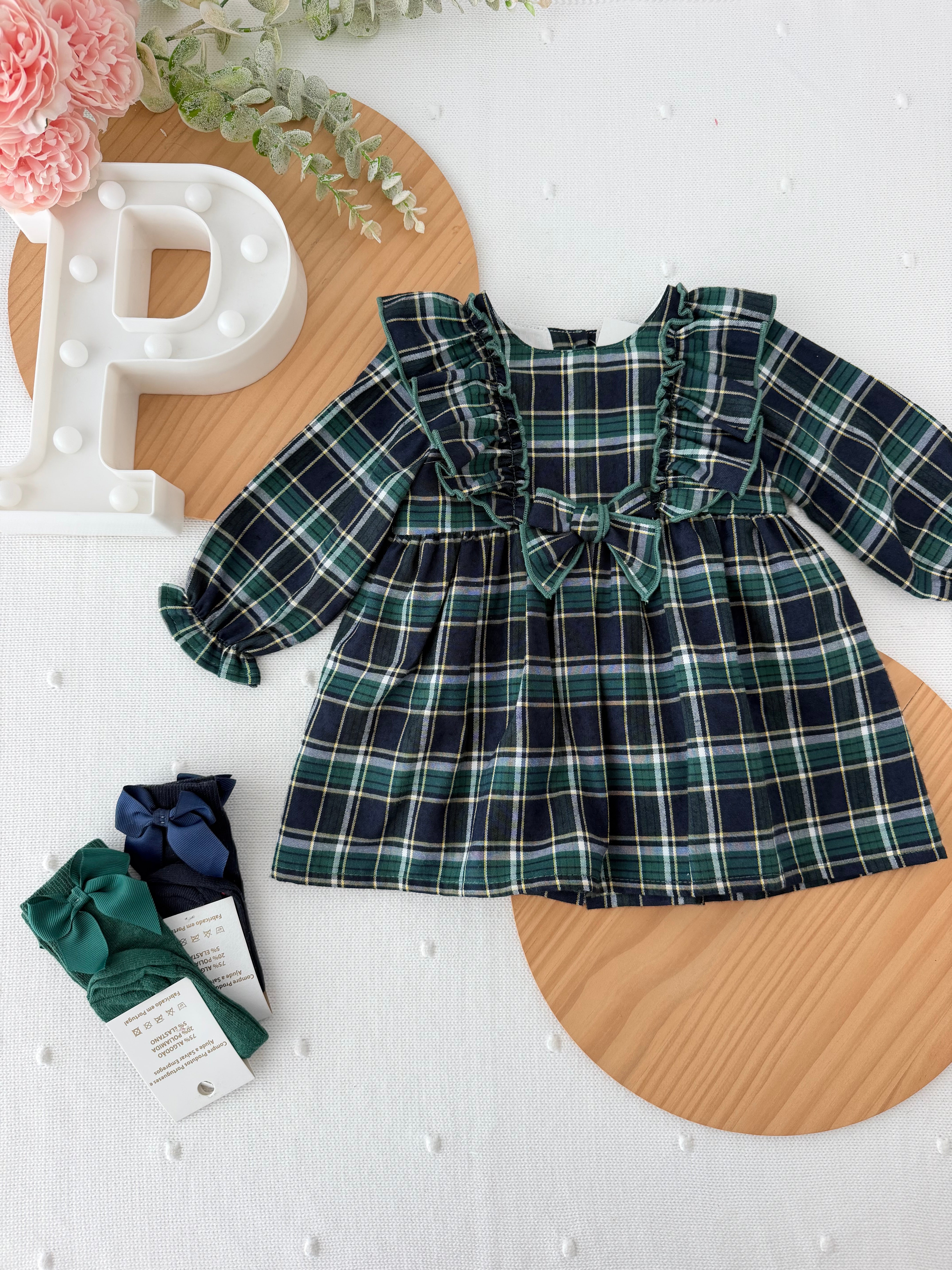 Vestido xadrez verde menina- 6-12-18M