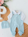 Conjunto losango: camisa, jardineiras e gorro Outono Inverno