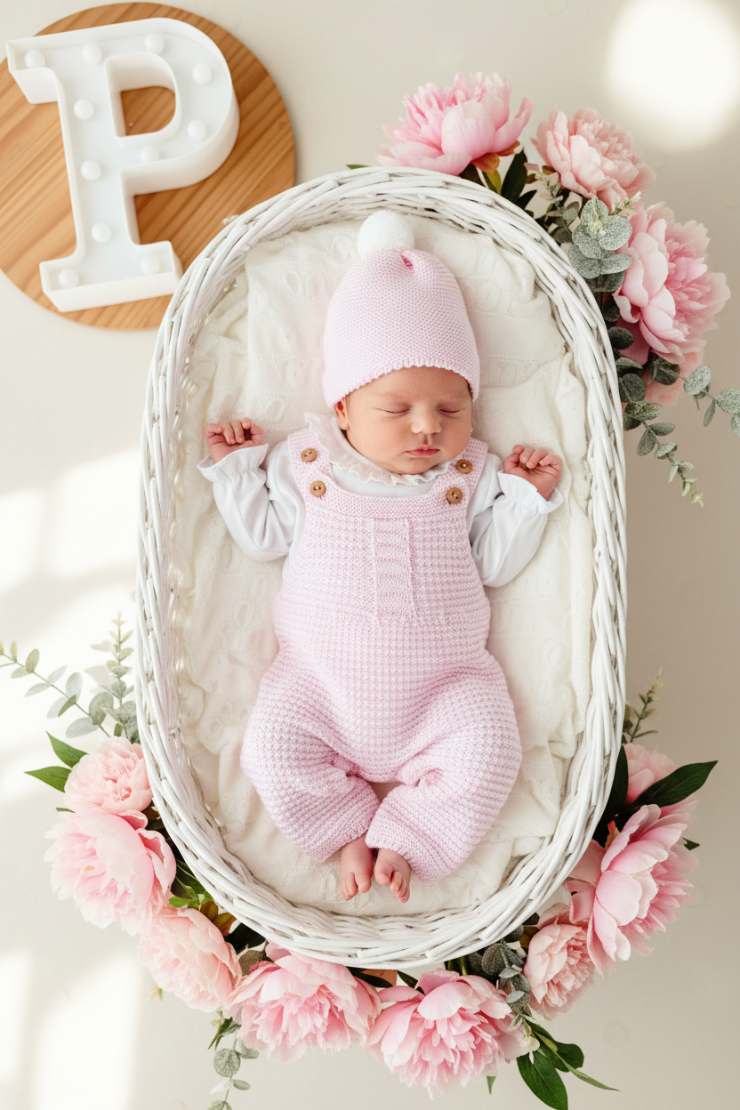Saída de maternidade ROSA: jardineiras, blusa e gorro 100% algodão Primavera/Verão