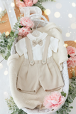 Conjunto especial cerimónia para menino: calções, camisa e laço