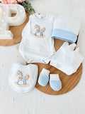 Pack interiores cavalinho: body, calças, gorro, luvas e babete