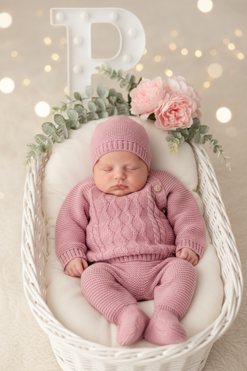 Conjunto malha 100% algodão: camisola, calças e gorro