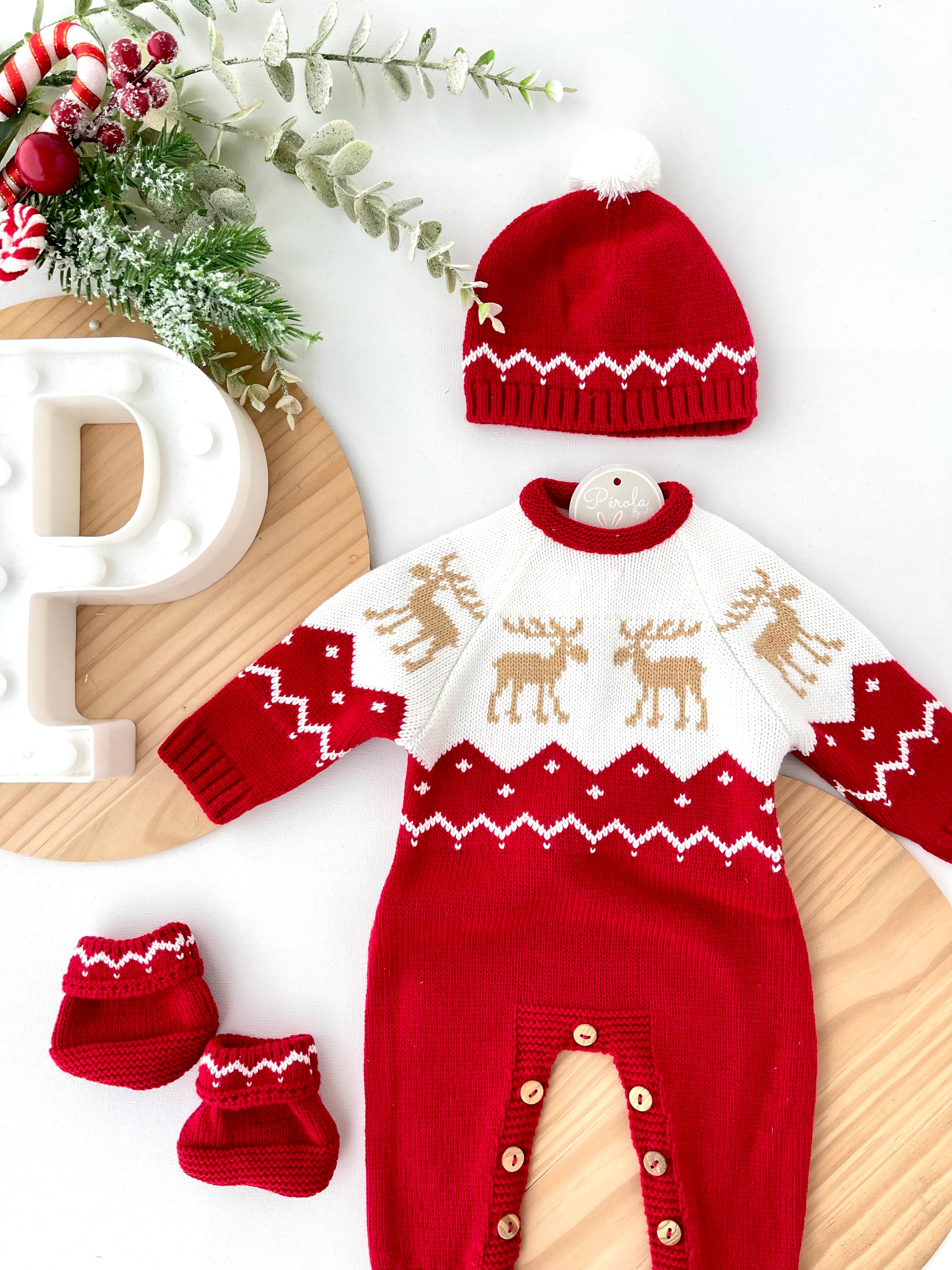 Conjunto Natal: Macacão, gorro e carapins