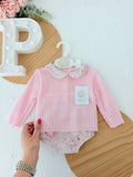 Conjunto rosa flores: camisola e tapa fraldas 1/3M