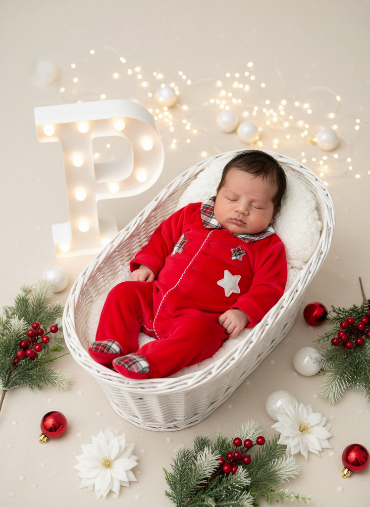 Babygrow vermelho Estrelas GOLA CAMISA- xadrez Premium