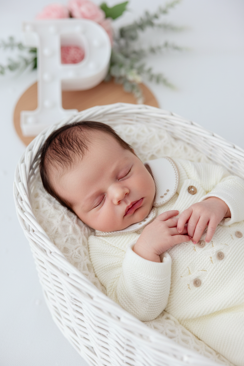 Pack saída de maternidade Pérola 5 peças: body, calças, jardineiras, camisola e gorro