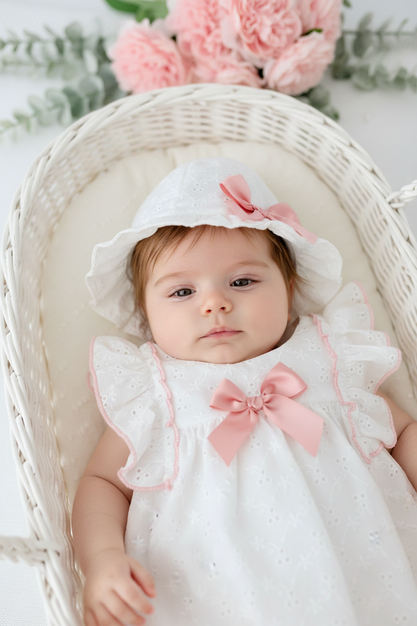 Vestido e chapéu com laço
