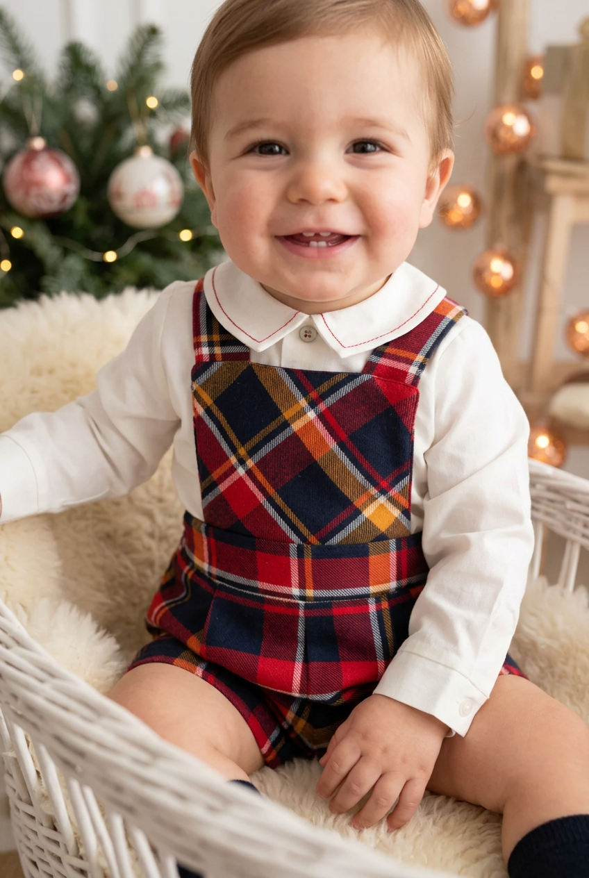 Conjunto encanto em xadrez: jardineiras e camisa