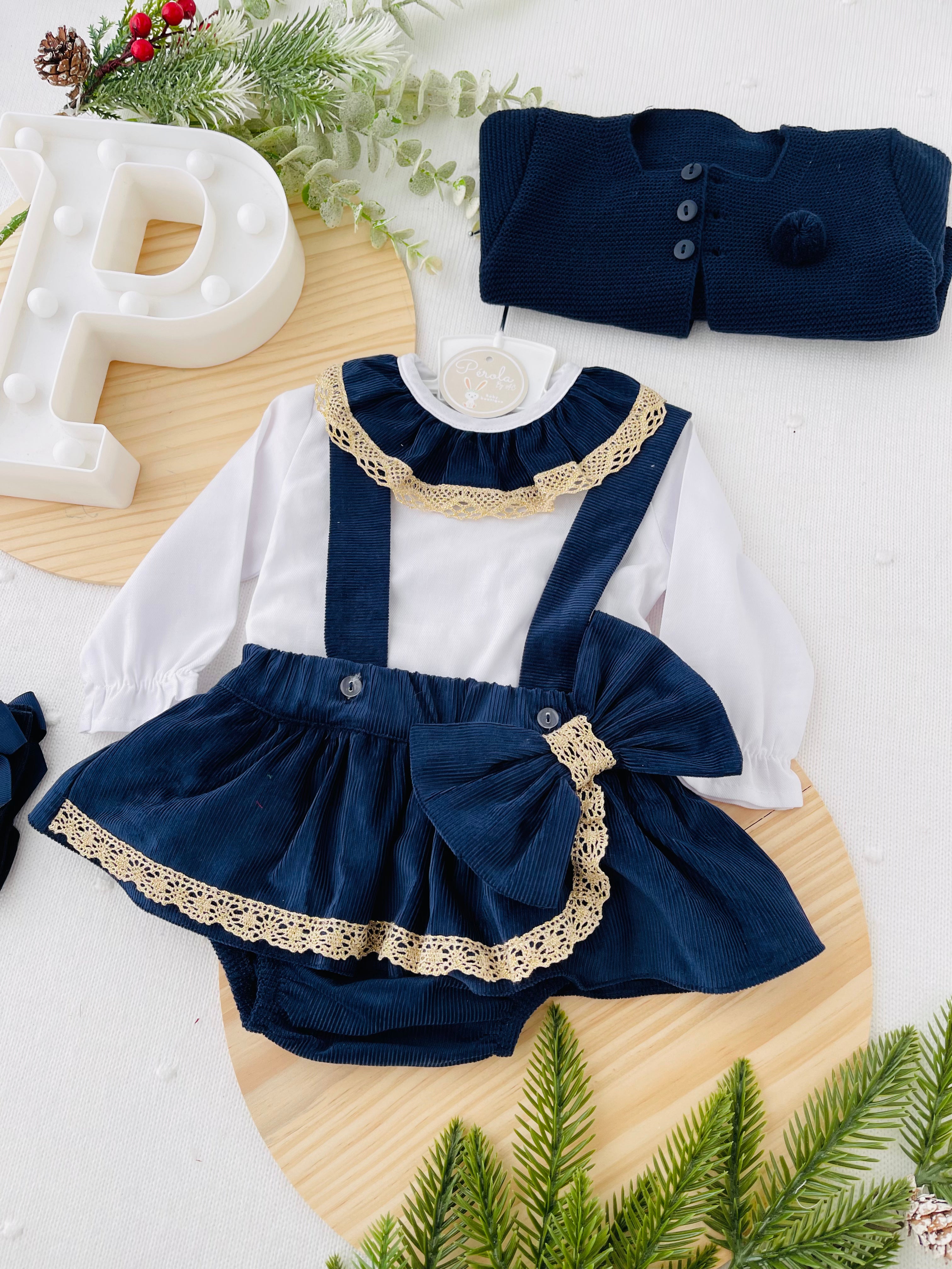 Conjunto renda dourada: blusa e saia com alças