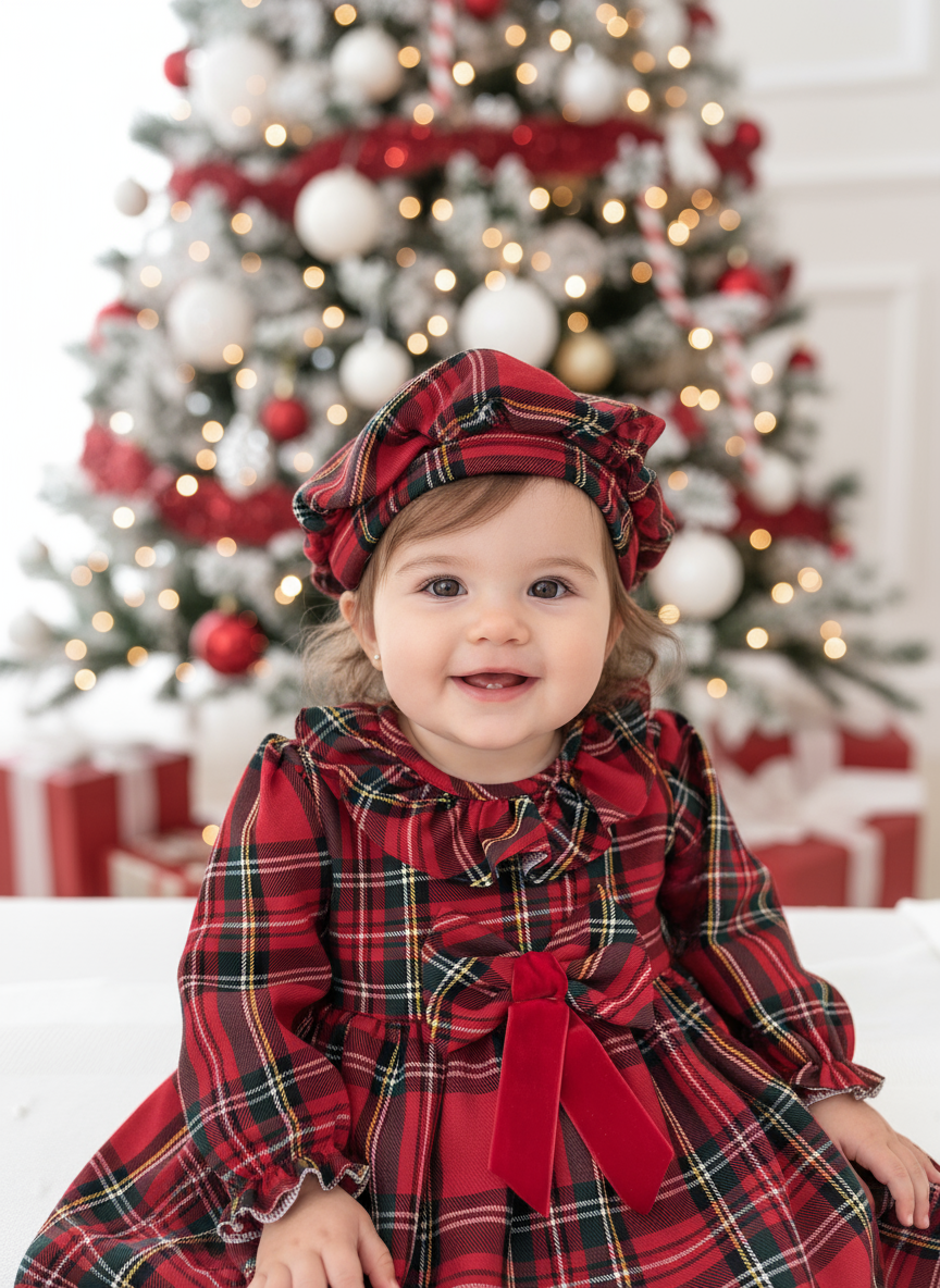 Conjunto Menina Tartan Vermelho - Vestido e Bóina