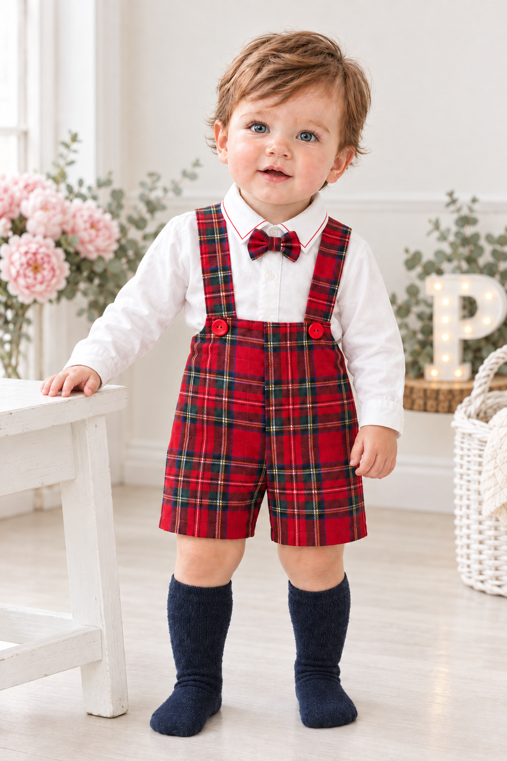 Conjunto xadrez vermelho  menino 6-12-18M