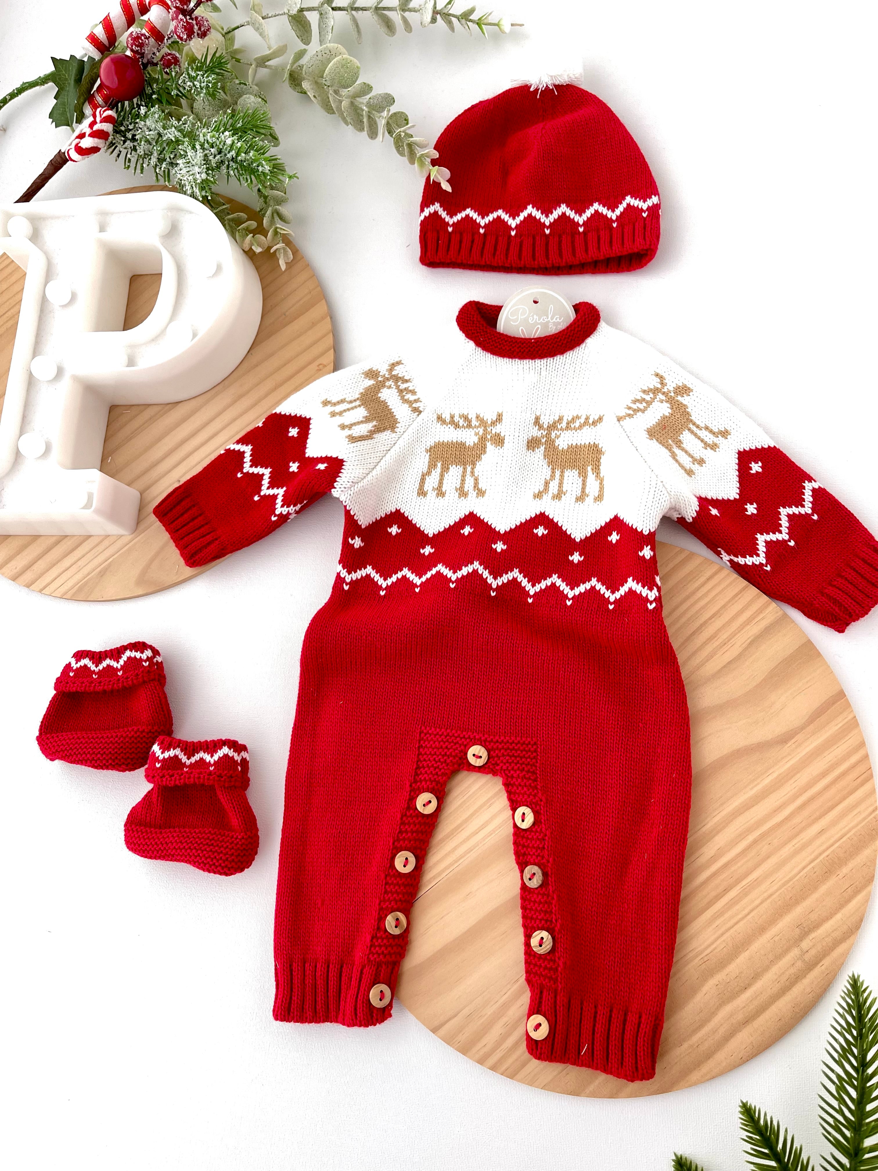 Conjunto Natal: Macacão, gorro e carapins