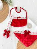 Pack bebé vermelho : Babete, fralda e prende chupetas