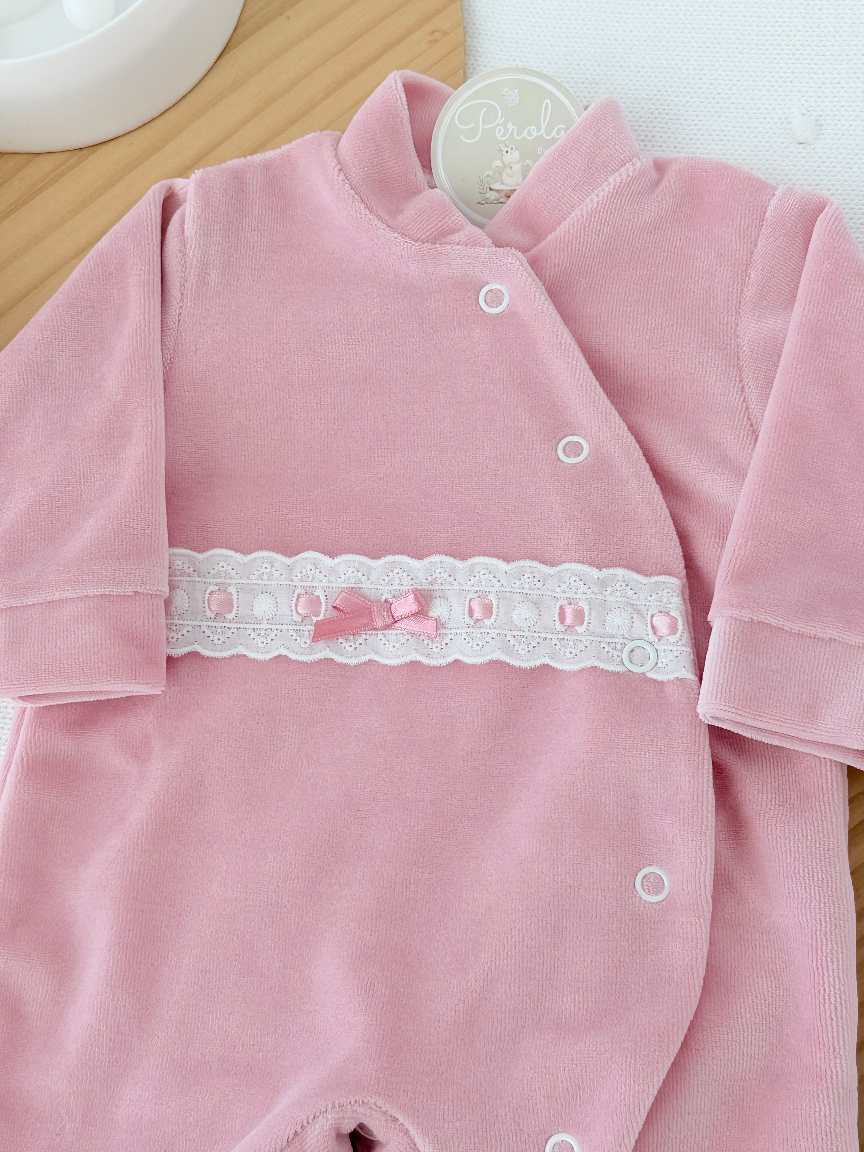 Babygrow veludo fita em renda