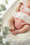 Fofo, fita para cabelo e blusa Salmão - recém nascidos