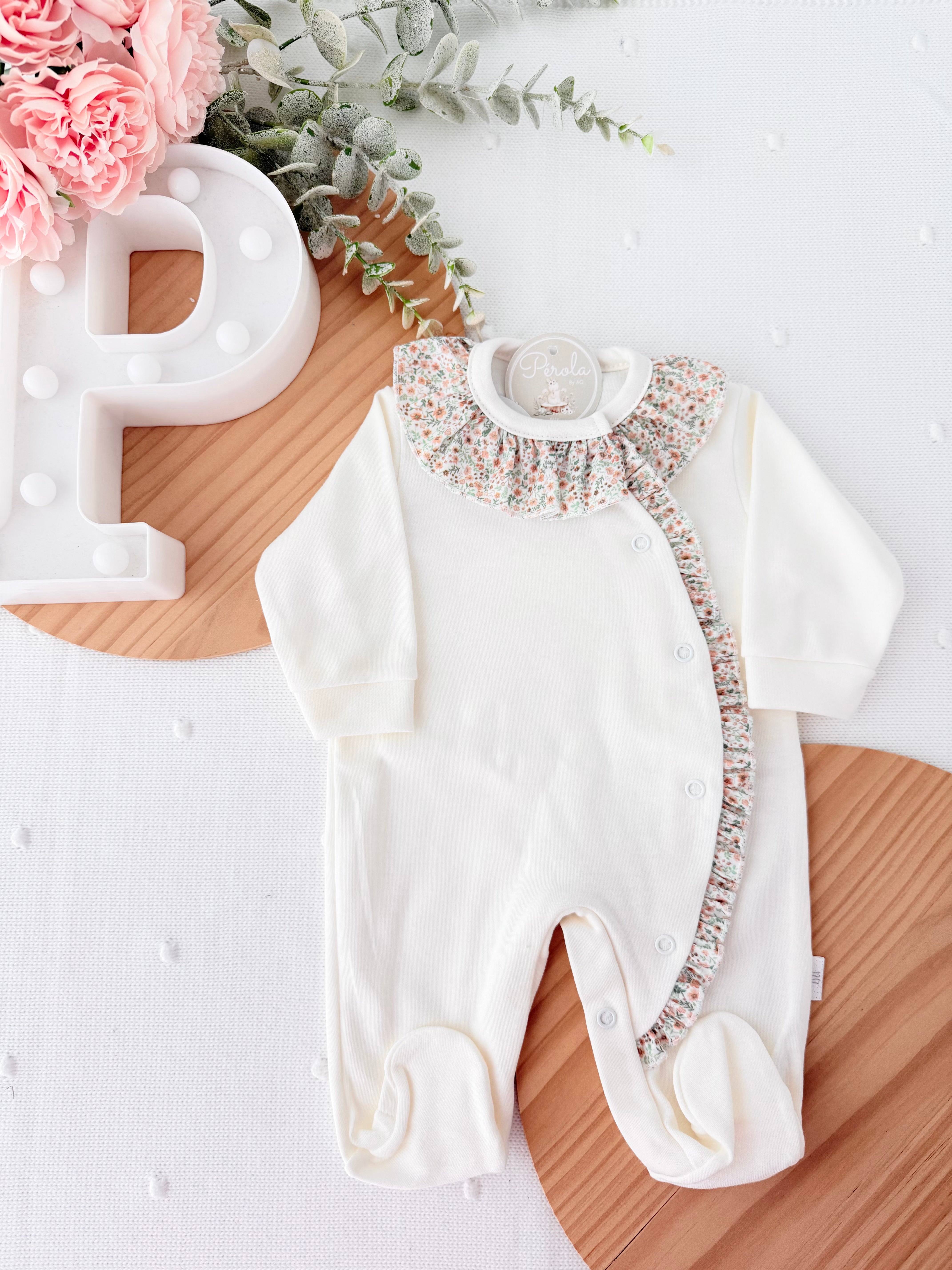 Babygrow Pérola tema flores em algodão
