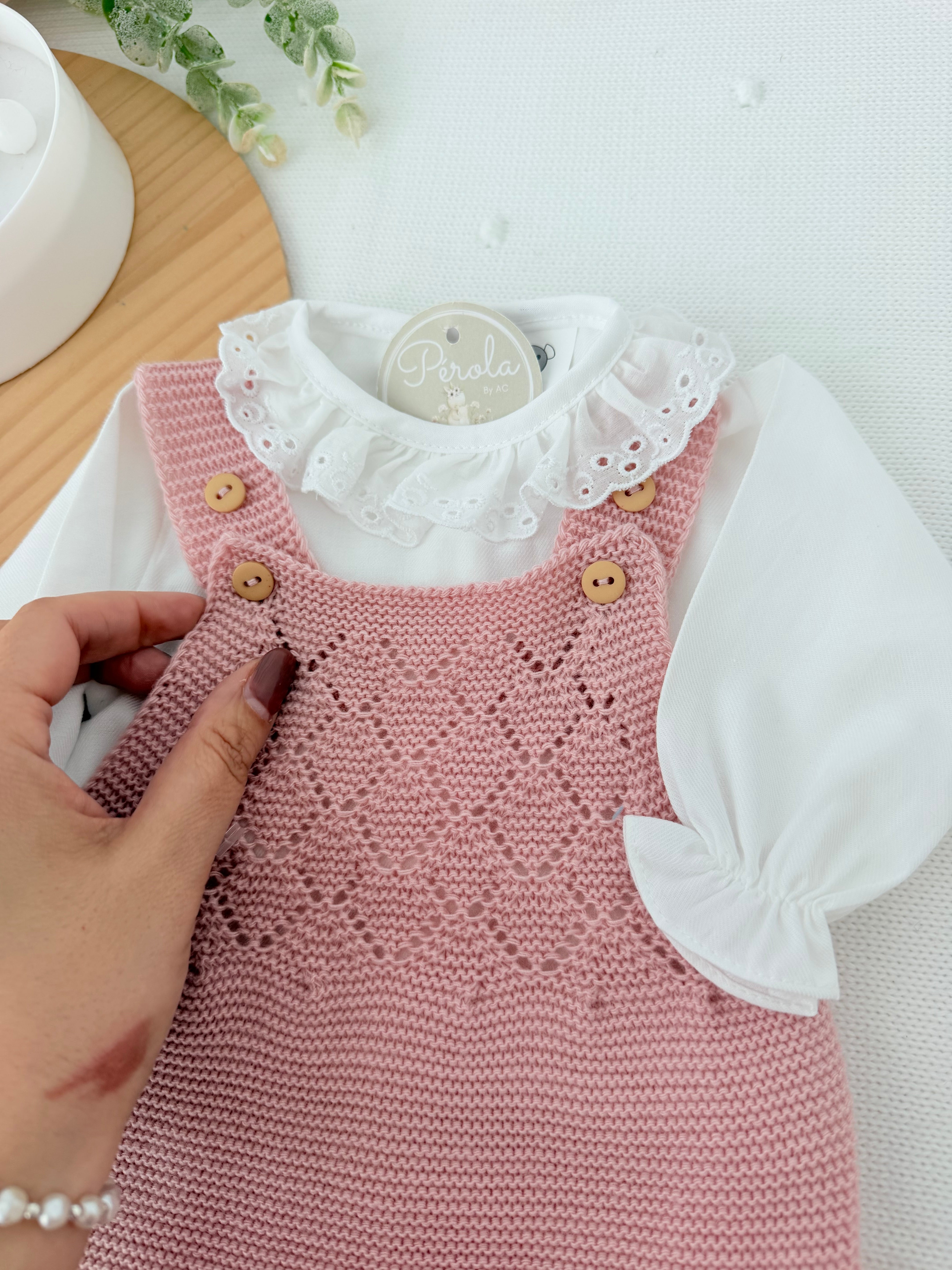 Conjunto recém nascido menina rosa velho : 3peças Outono/Inverno