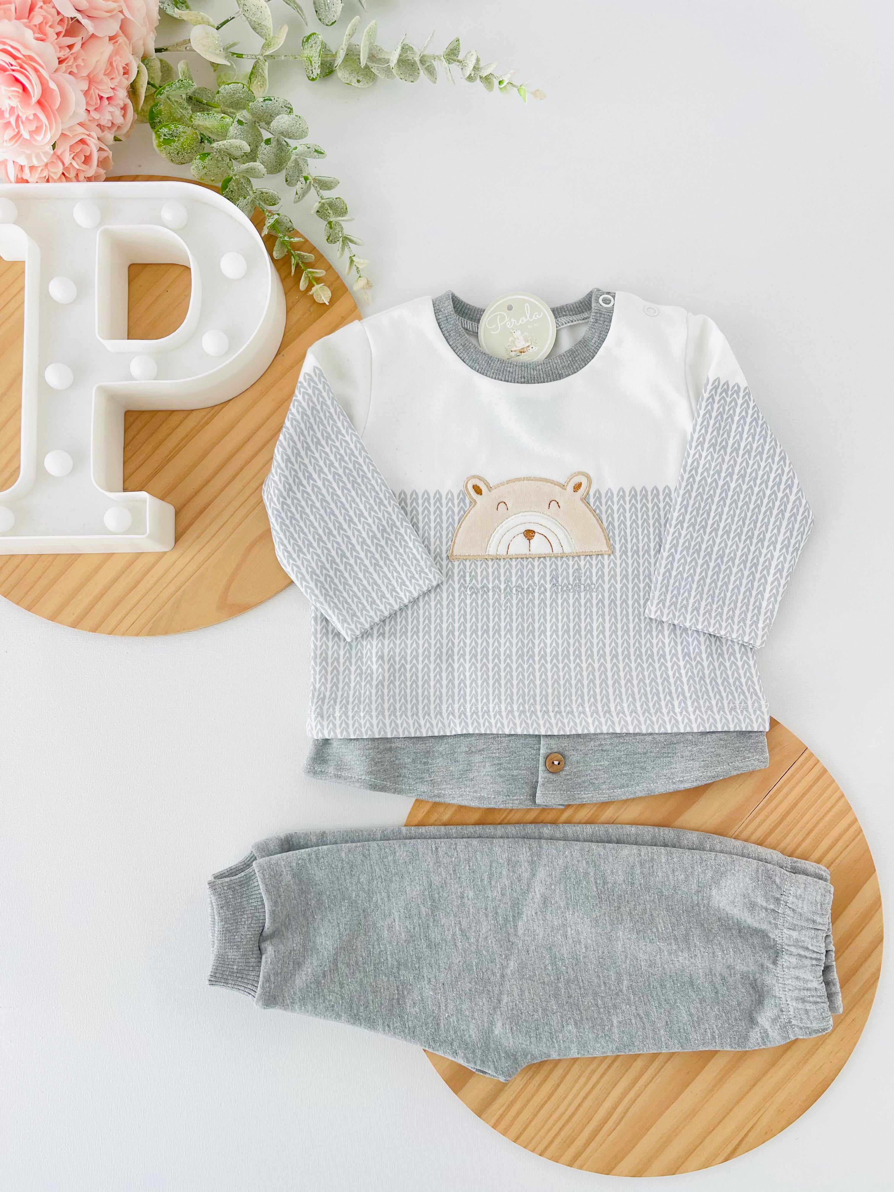 Fato de treino ursinho com efeito camisa- com carda (3-18m)