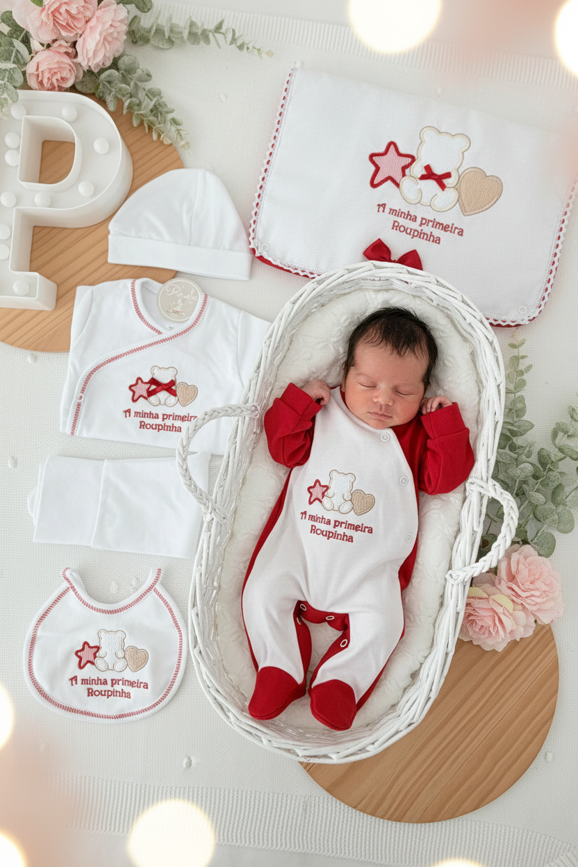 Conjunto primeira roupinha em vermelho - 6 peças