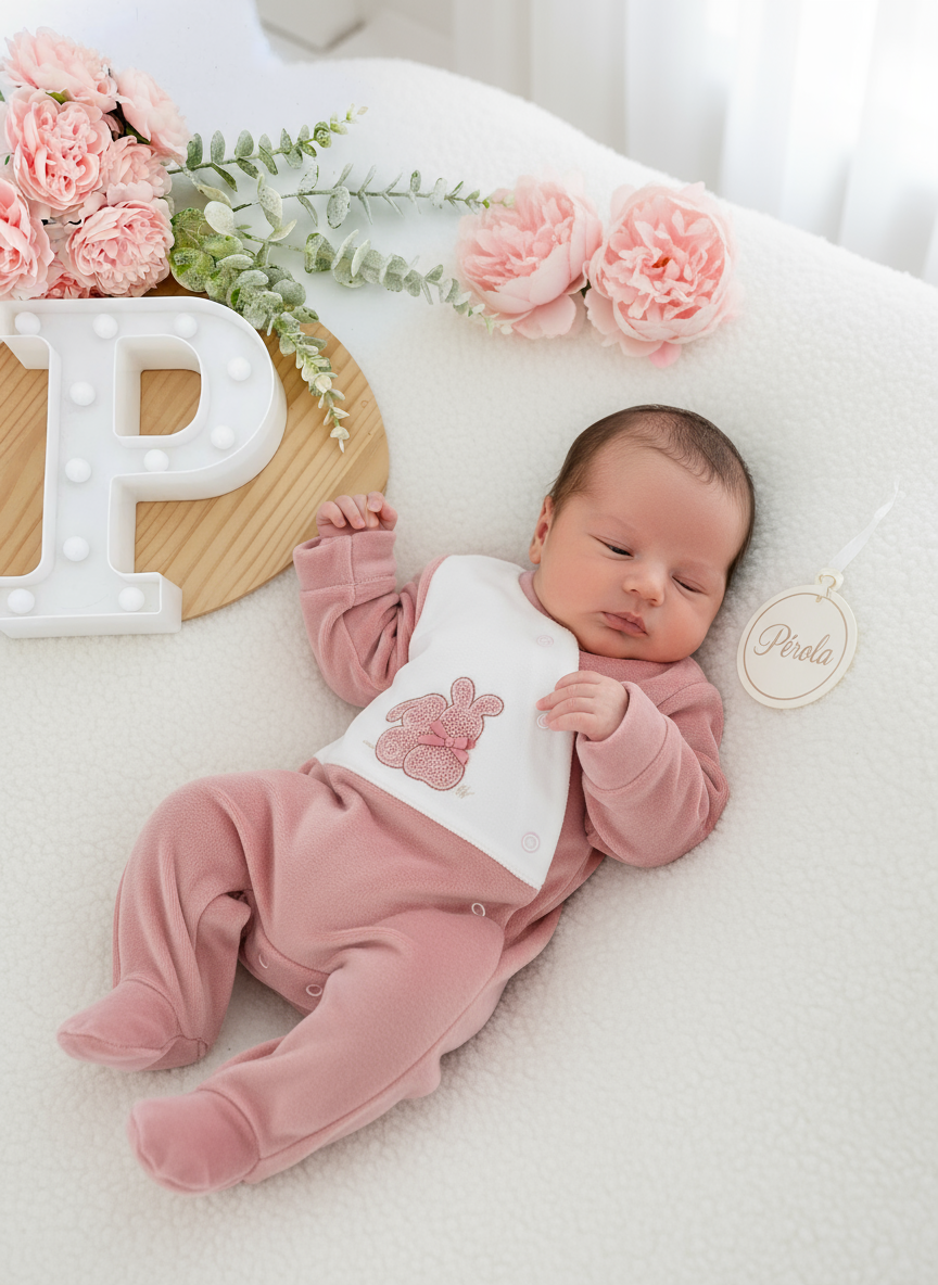 Babygrow tema coelhinhos em malha