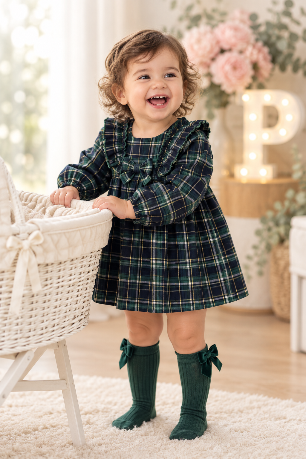 Vestido xadrez verde menina- 6-12-18M
