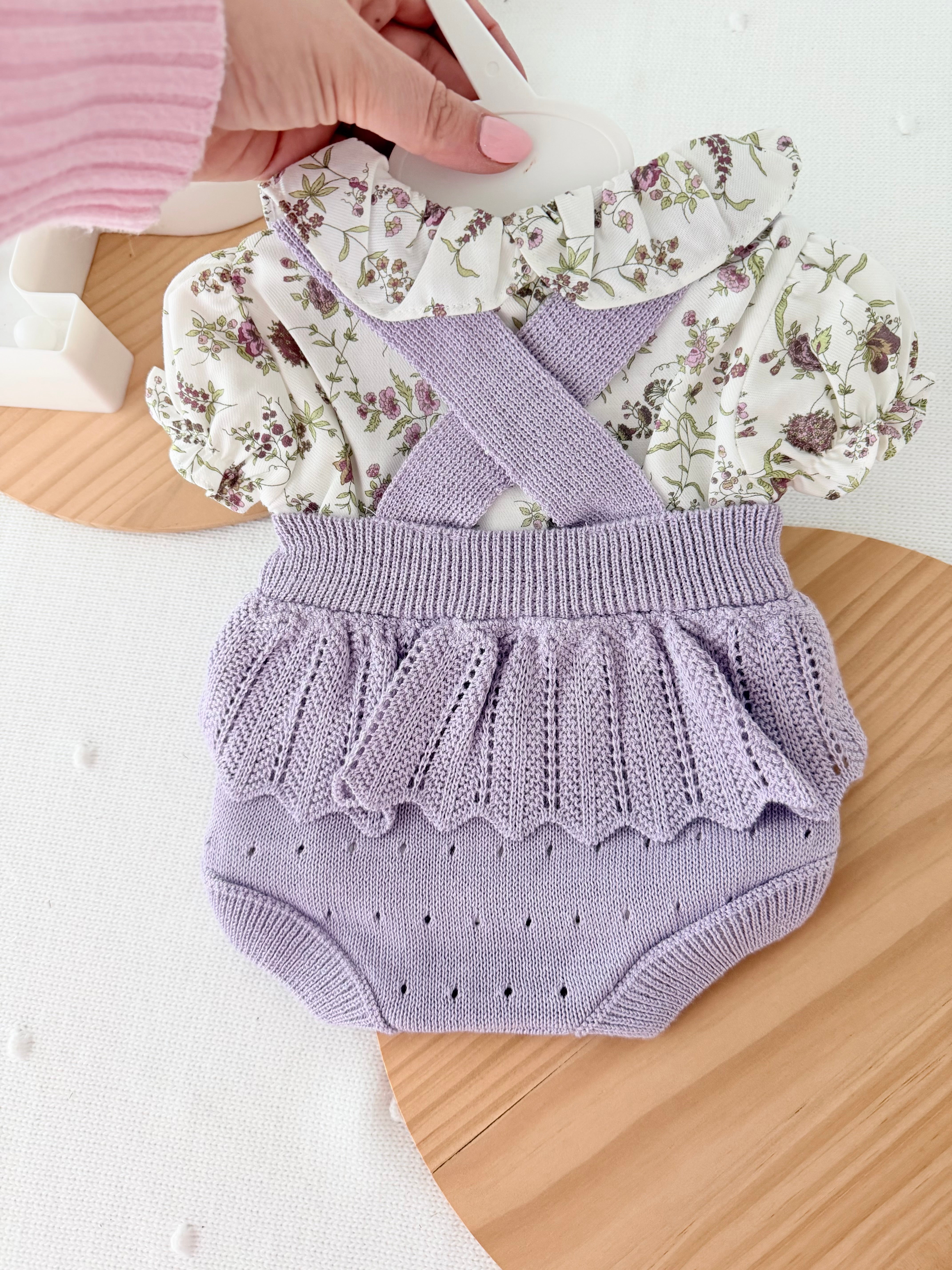 Fofo e blusa tema flores lilás 3-12M