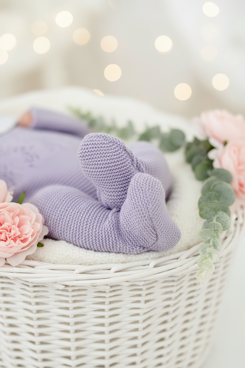 Pack saída de maternidade Lavanda 5 peças: body, calças, jardineiras, camisola e gorro