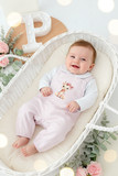 Conjunto girafa rosa: Jardineiras e camisola 3-12M