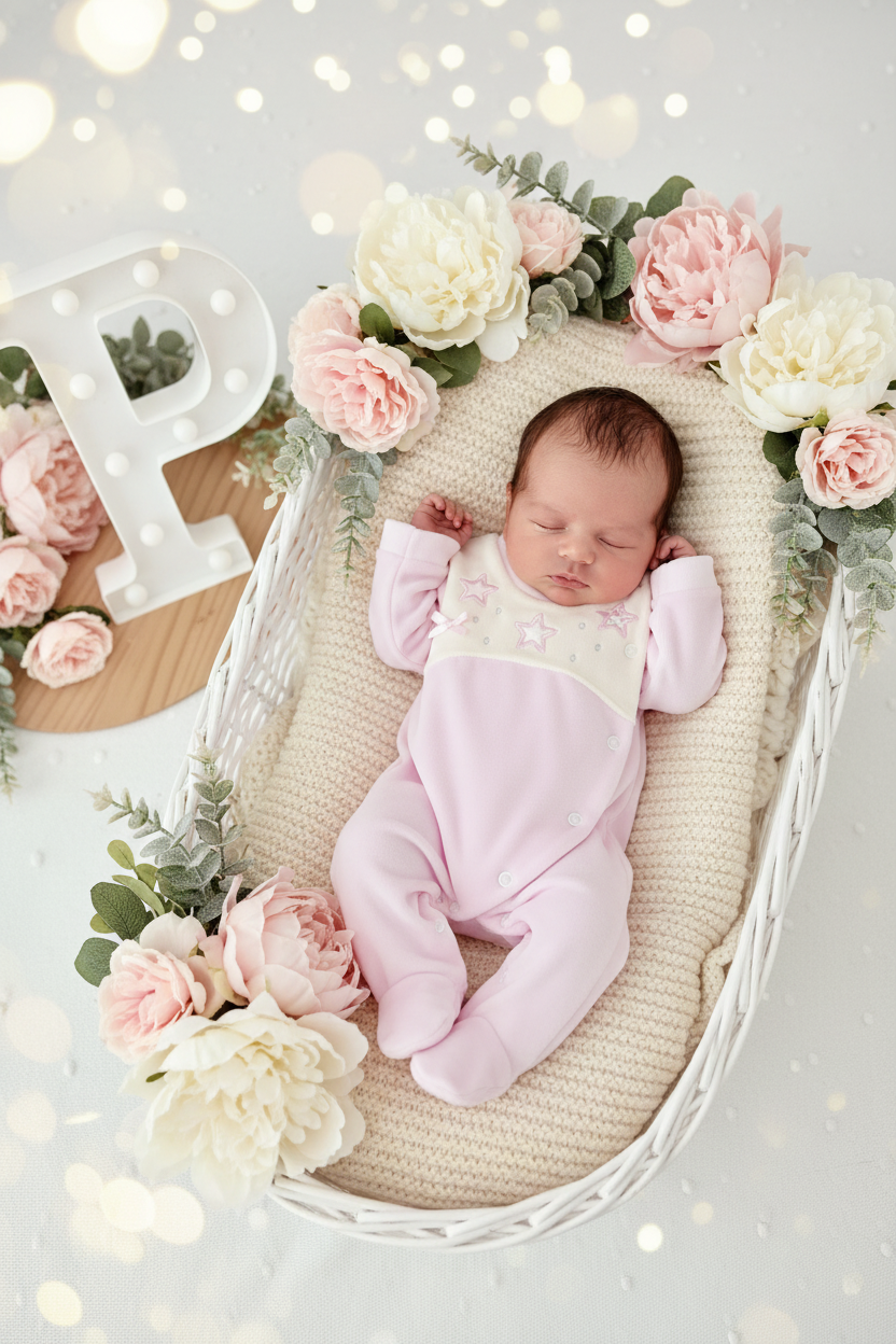 Babygrow Veludo Bebé com Estrelas Bordadas - Recém-Nascido