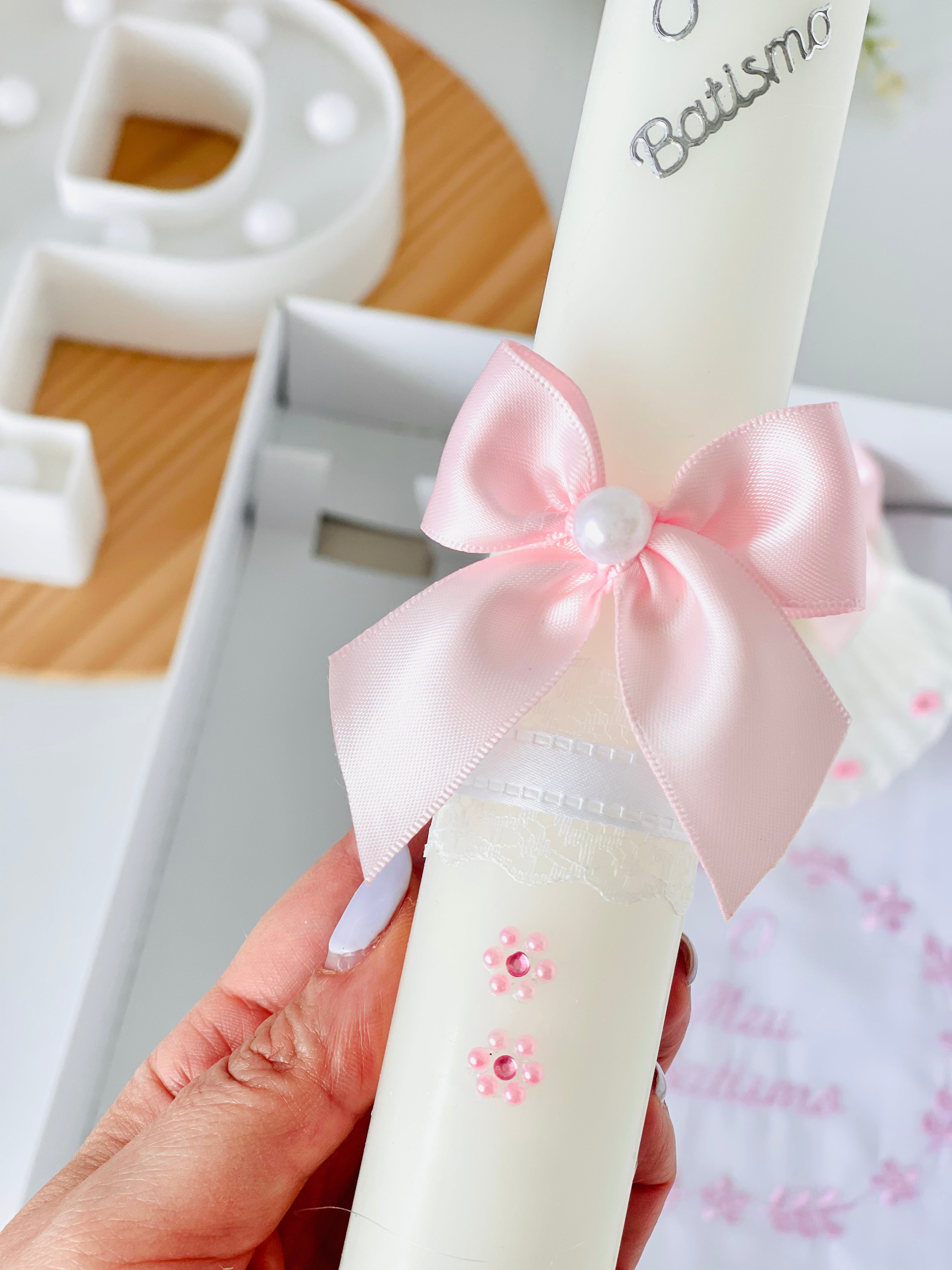 Conjunto para Batizado: vela, toalha e concha Batizado - Ramos