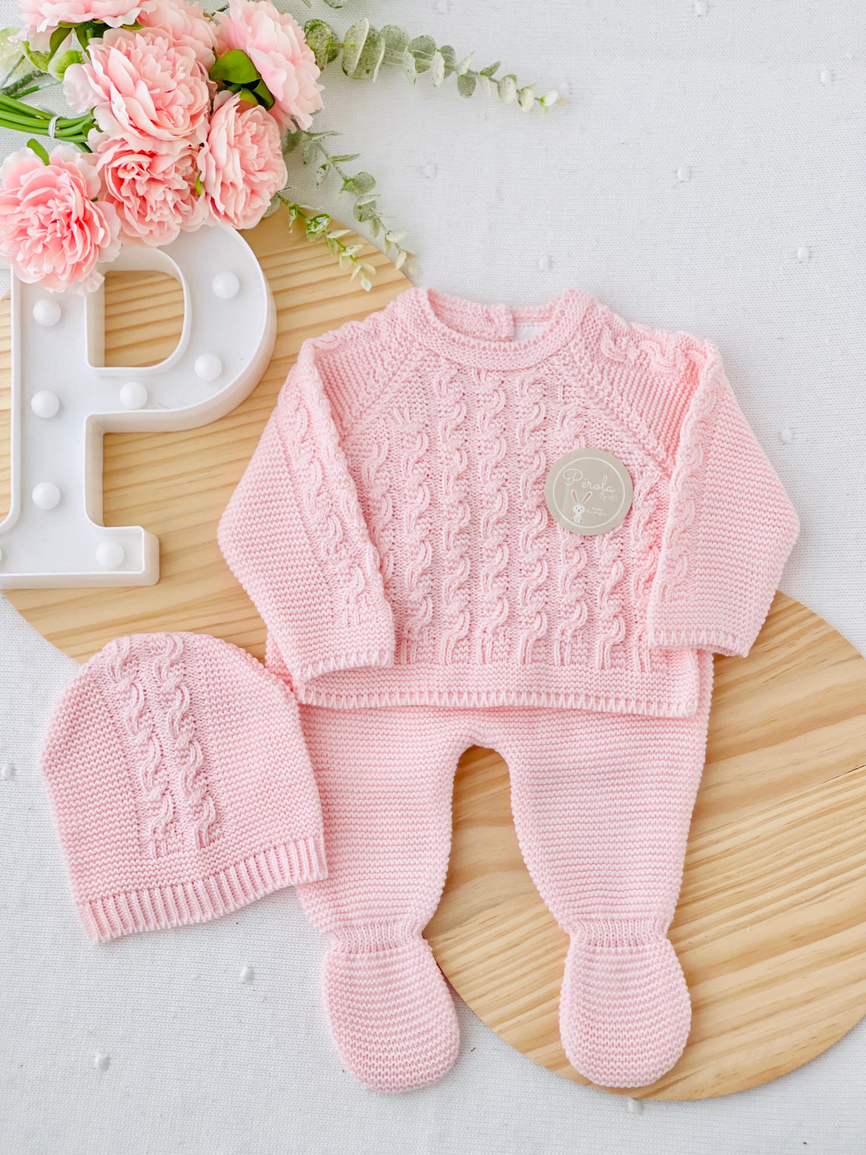 Conjunto malha : camisola, calças e gorro Outono/Inverno