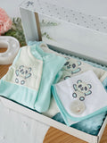 Pack panda em veludo: Babygrow, fralda e manta