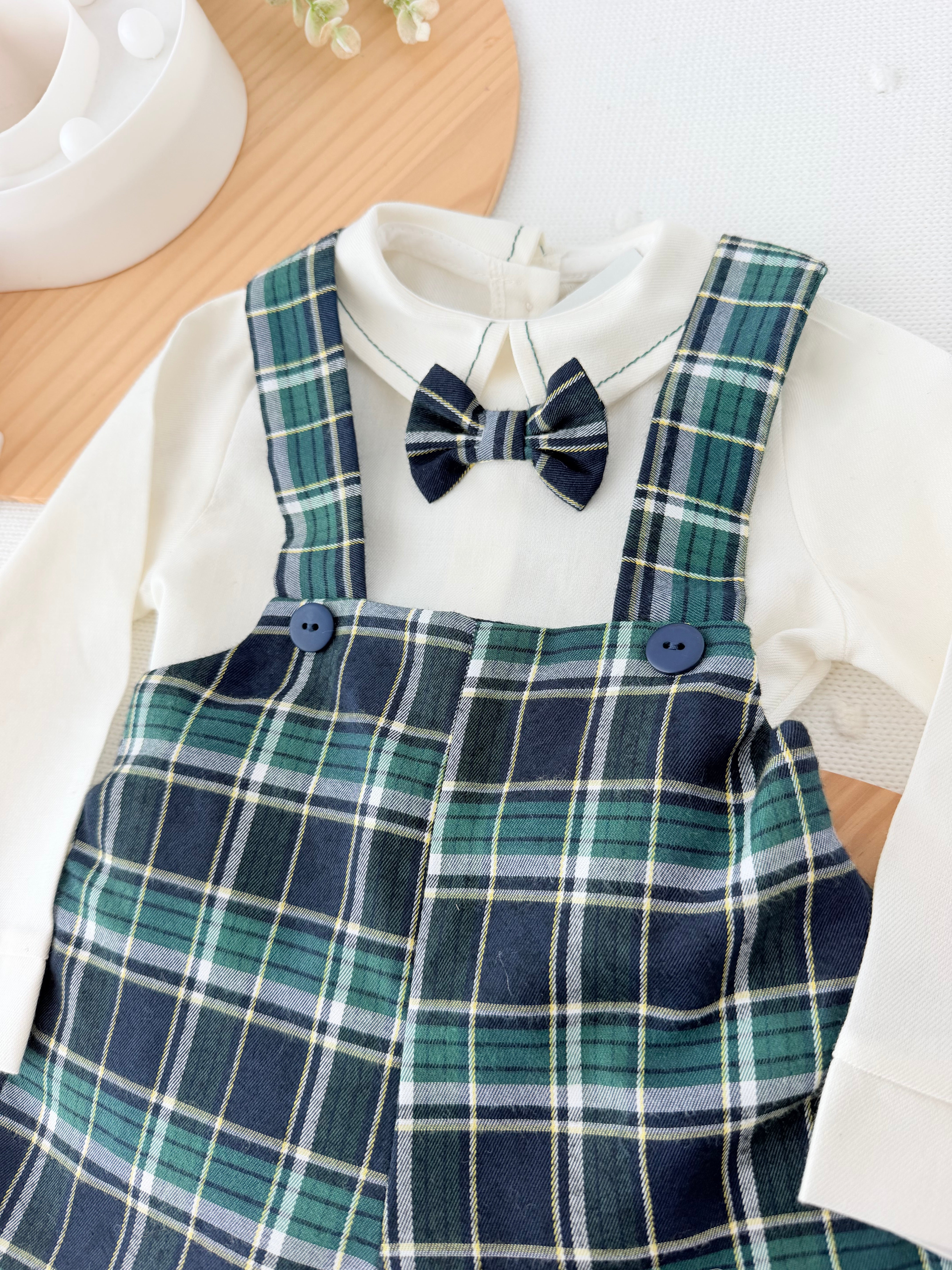 Conjunto xadrez verde menino 6-12-18M