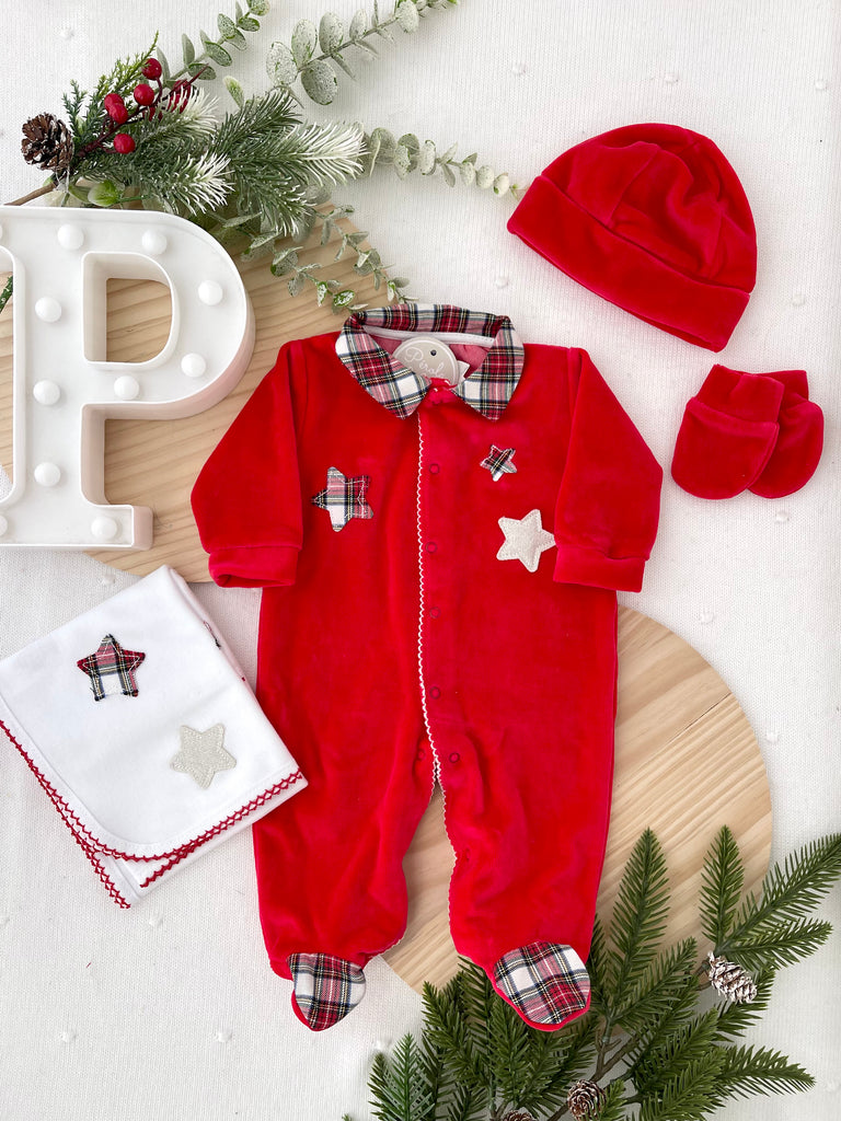 Babygrow vermelho Estrelas GOLA CAMISA- xadrez Premium